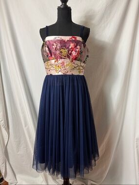 Anthropologie Moulinette Soeurs Navy and Pink Floral Dress